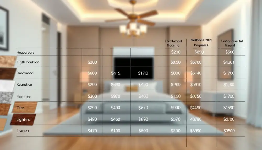 bedroom renovation materials cost comparison chart